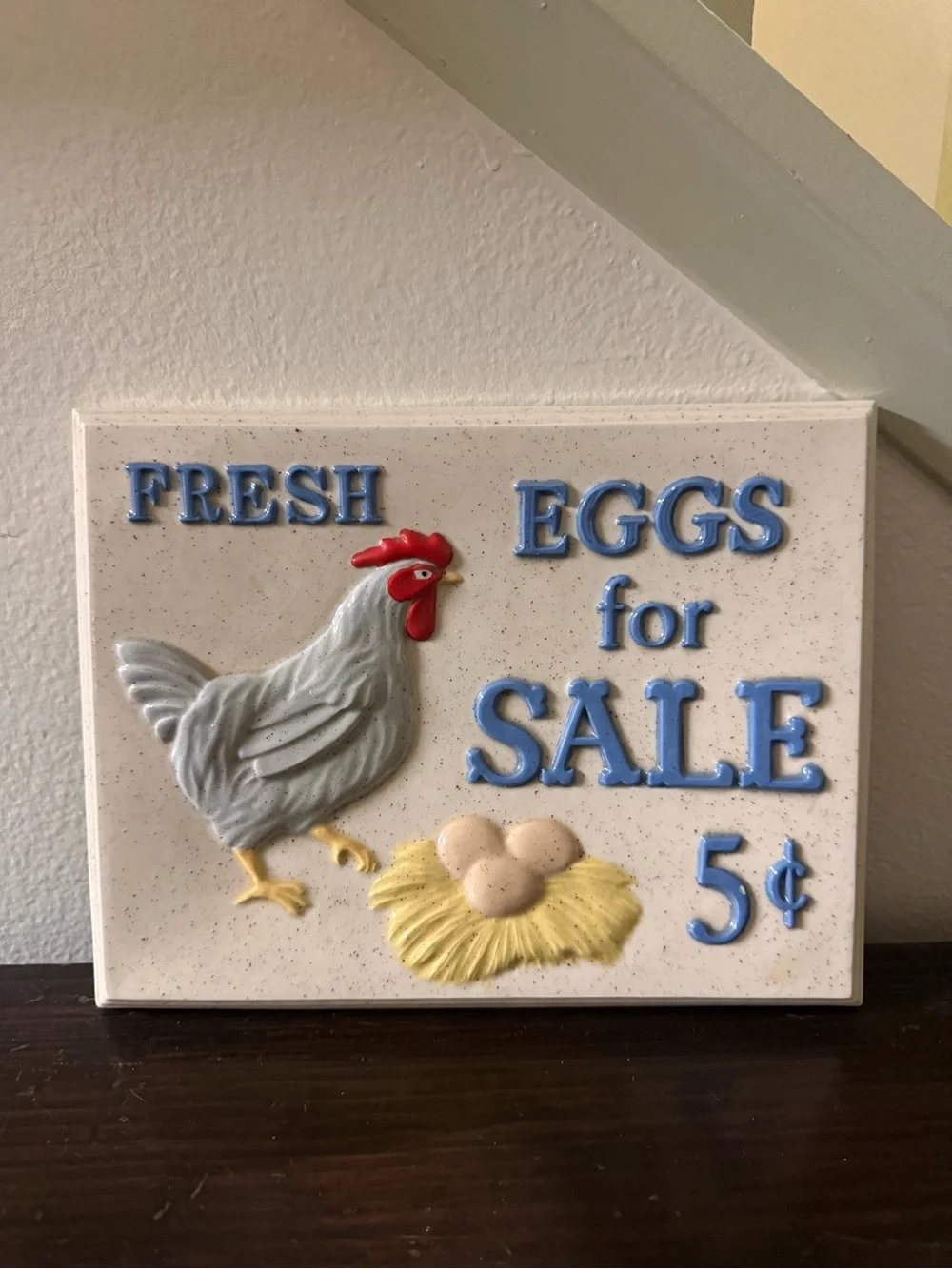 Vintage-Style Fresh Eggs for Sale Wall Plaque - Blue and Cream